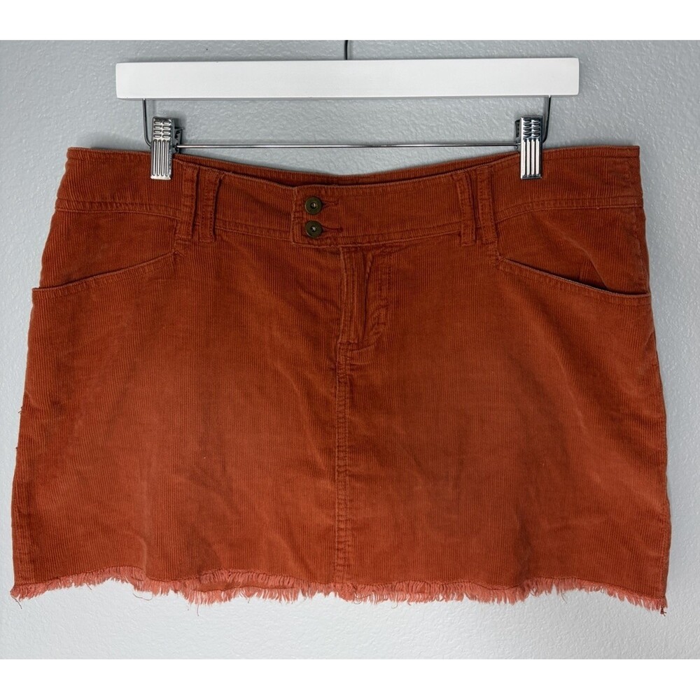 WET SEAL Retro Low Rise Corduroy Orange Micro Mini Skirt Sz 13 Y2K VINTAGE RARE